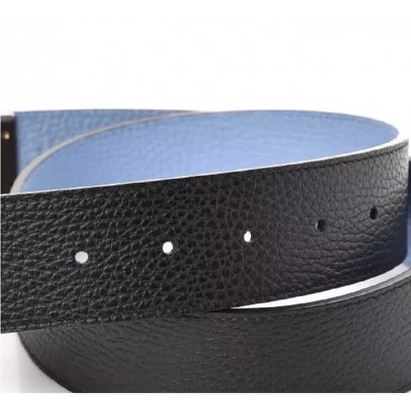 Gucci GG Dollar Calf Leather Nero Black/ Mineral Blue Reversible Belt Size 95/38 - Picture 6 of 6